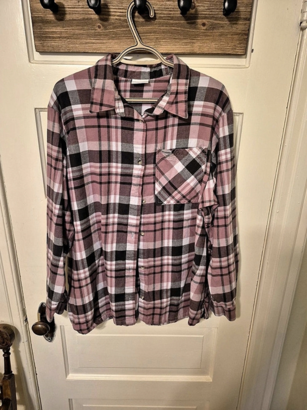 Columbia 3X Pink Plaid Cotton Flannel Shirt Plus Size 28” PTP - Picture 2 of 9